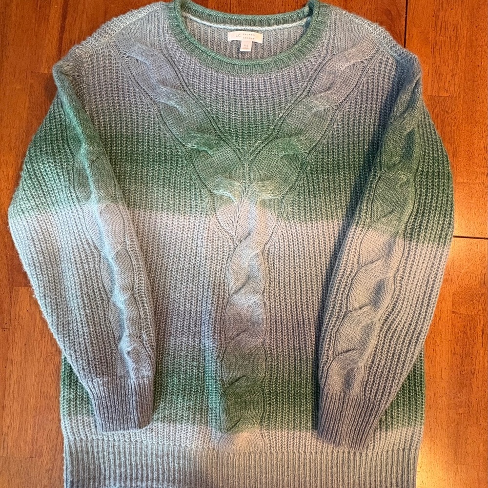 Lauren Conrad Sweater Cable Knit Pullover Green Gray Ombre Excellent Condition